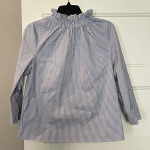 Halogen Blue and White Striped Top with Ruffle Neck